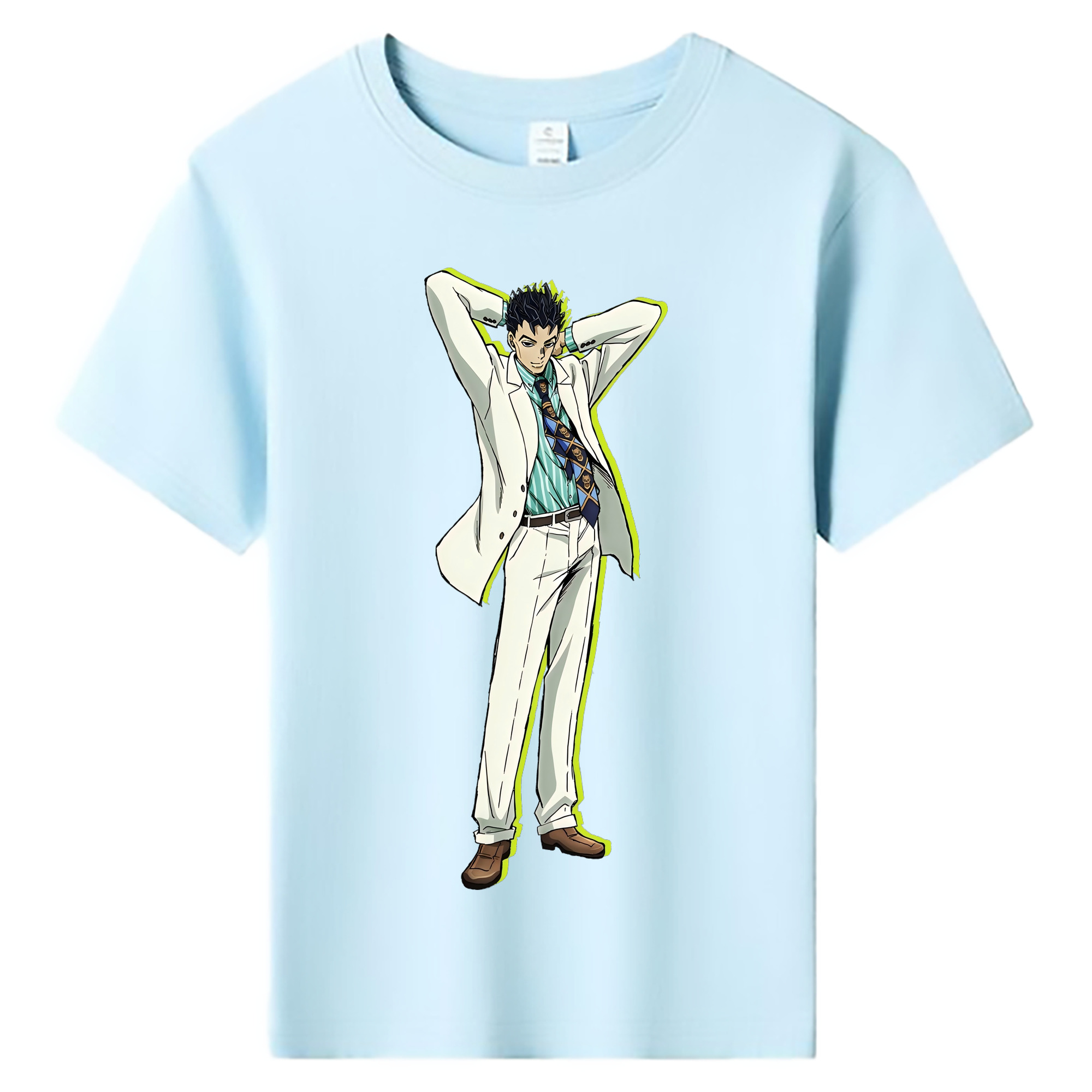 （画像用） ジョジョの奇妙な冒険 きら よしかげ JoJo's Bizarre Adventure Kira Yoshikage 綿100％キッズTシャツ（フロントプリント）